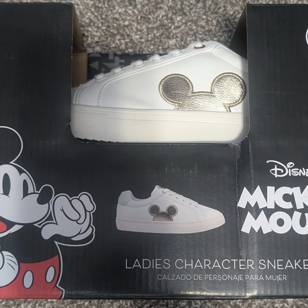 Disney Mickey Mouse White and Gold Women's Sneakers - Picture 1 of 6